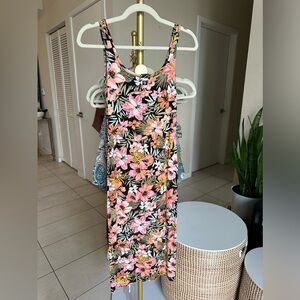 Fitted tropical floral tank top midi dress